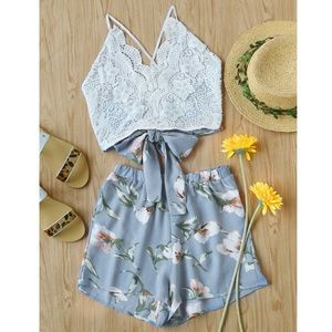 Lovely lace and floral crop top set
